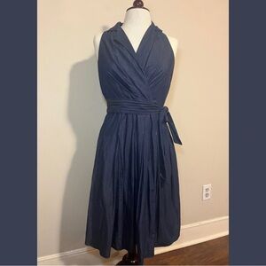 Black Label by Evan-Picone Navy Blue Denim Pleated Dress